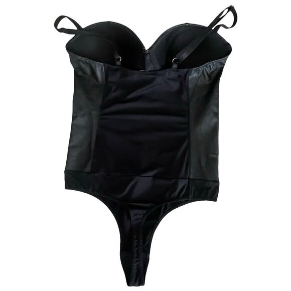 INC International Concepts Black Faux Leather Bodysuit, Size M Like New - Picture 4 of 8